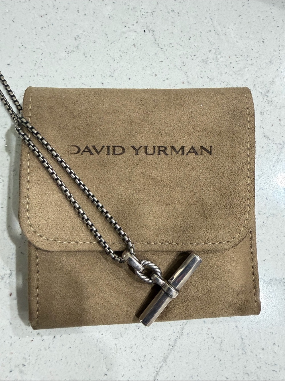 David Yurman Silver Toggle Necklace with Brown Suede Pouch and more
